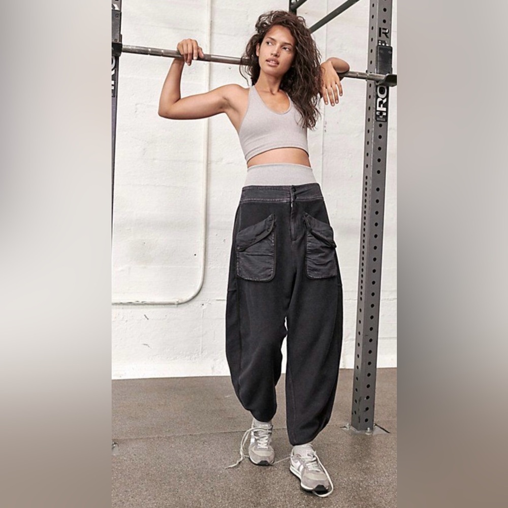 Free People Black Barrel pants—trending.